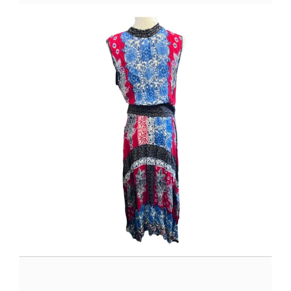 Bila Women's Maxi , XXL, Red & Blue boho nwot dansk dress stretch waist maxi - Picture 4 of 7